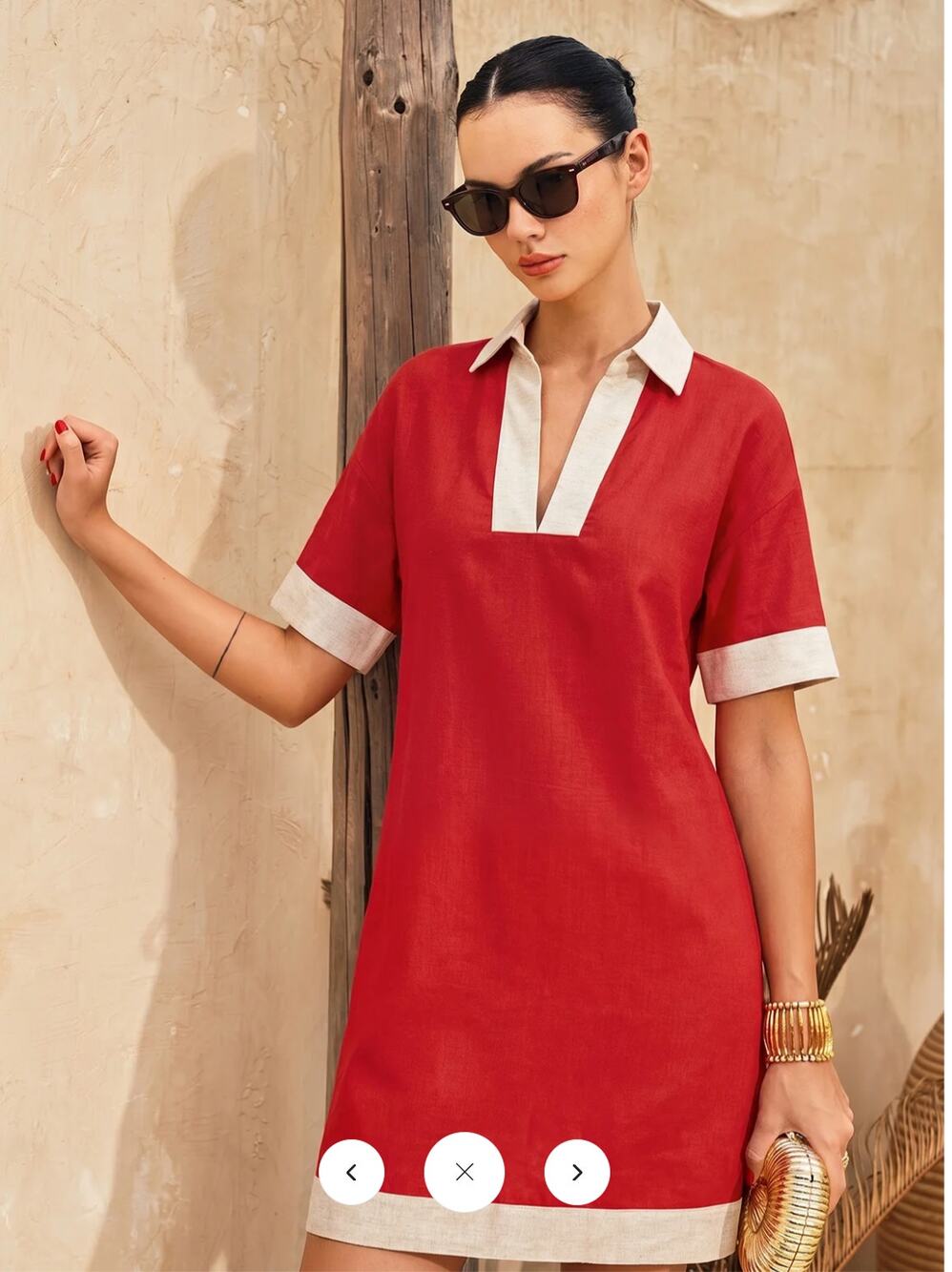 NWT Commense Tencel Linen Blend Contrast Trim Shift Dress Sz M